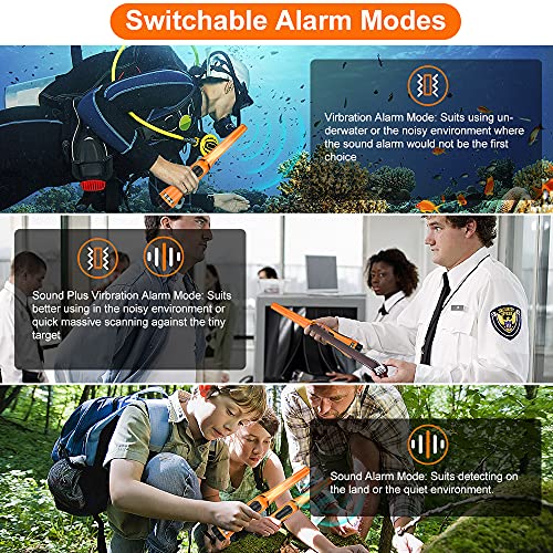 IP68 Waterproof Metal Detector Pinpointer, Ultra Sensitive 360-degree Searching Handheld Pin Pointer Wand with Spring Buckle Holster & LED Light+4 Free Batteries (Orange)