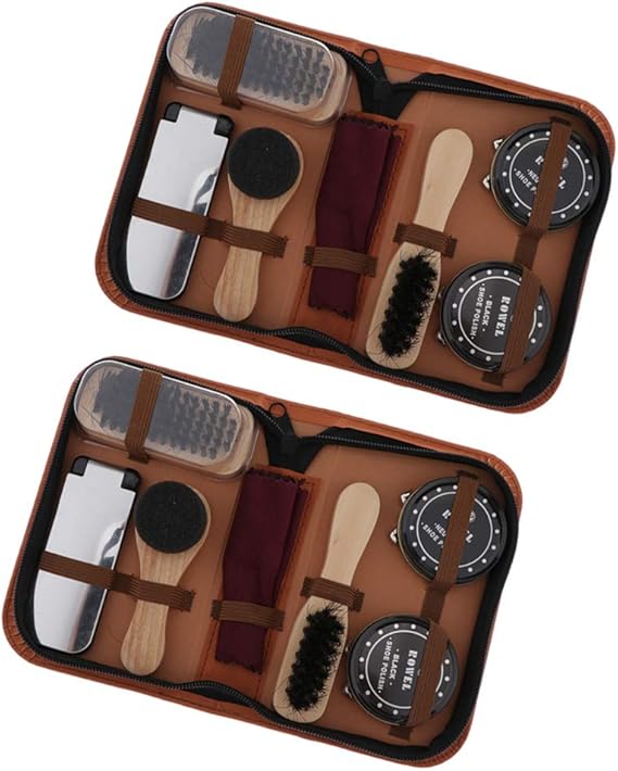 Amazon Co Jp P Prettyia 2セット 靴クリーニングキット 磨きブラシ 靴磨き 拭き布 収納ケース 靴屋 プロ シューケア 贈り物 服 ファッション小物