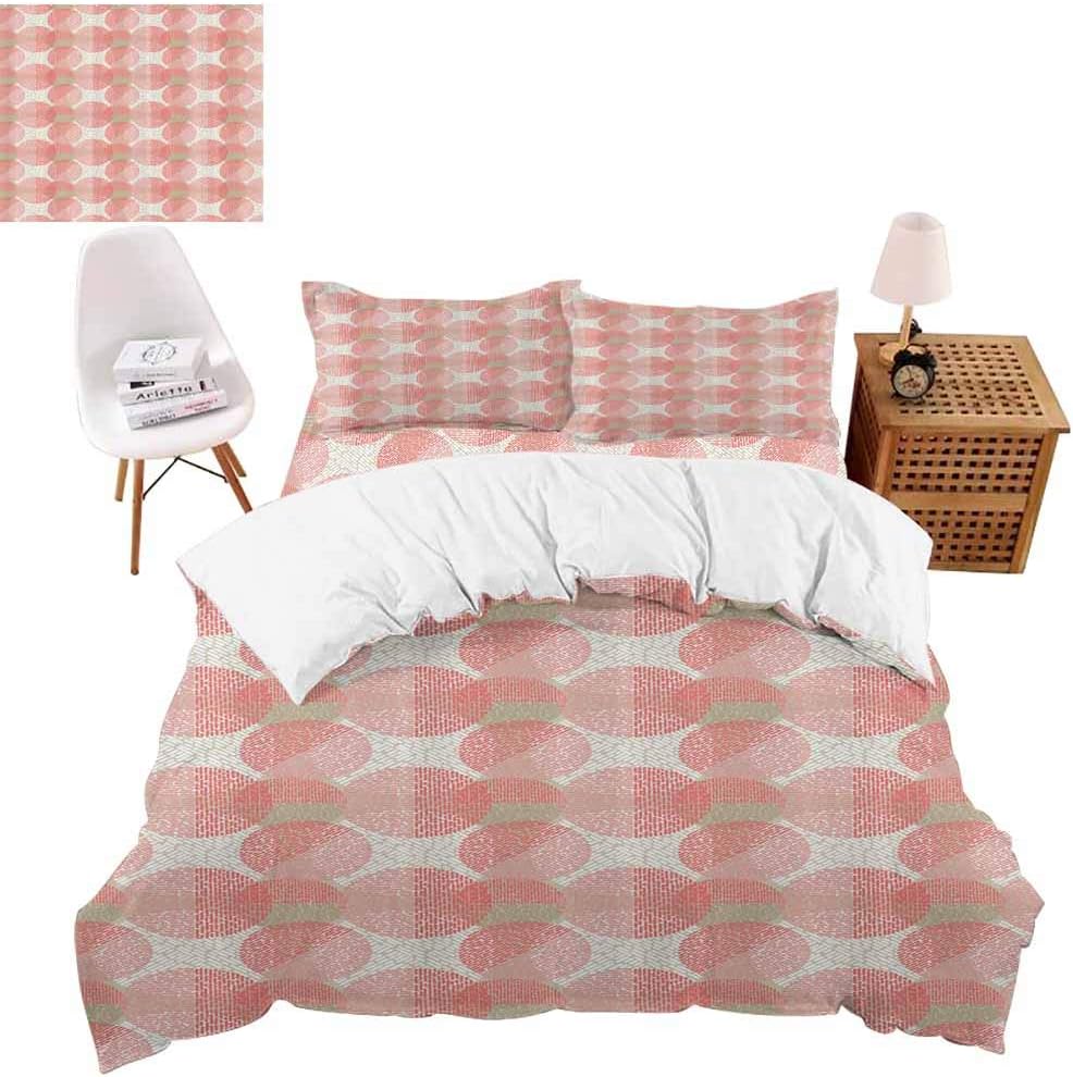 vroselv-home 4 Piece Reversible Quilt Cover Set, Dash Lines Circle Print Pattern Print with Fitted Sheet - Twin Size/NO Comforter