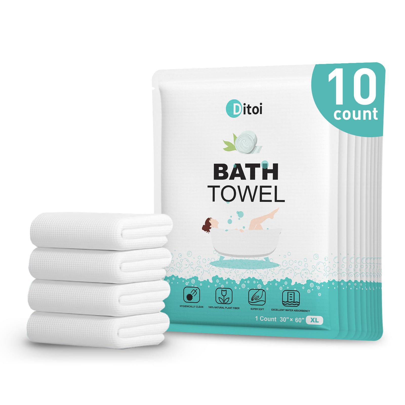 Photo 1 of Ditoi Disposable Bath Towels,Extra Large Beach Towels 30"X60", Camping Towels for Travel Hotel, Soft Quick Dry Shower Tissue for Body,Gym Sports,Beach (XL,10 Count)