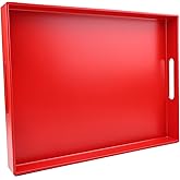 SforGUVA Red Serving Tray for Coffee Table, Rectangular Plastic Decorative Tray with Handles for Entertaining, Outdoor Patio, Living Room, Ottoman, Bathroom Counter, 11.8”*15.7”*1.6”