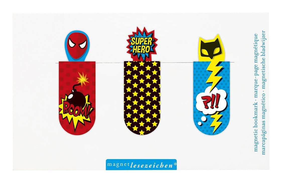 moses. 31127 Magnetic Bookmark Superheroes Set of 3 Magnetic Bookmarks Charming Illustrated