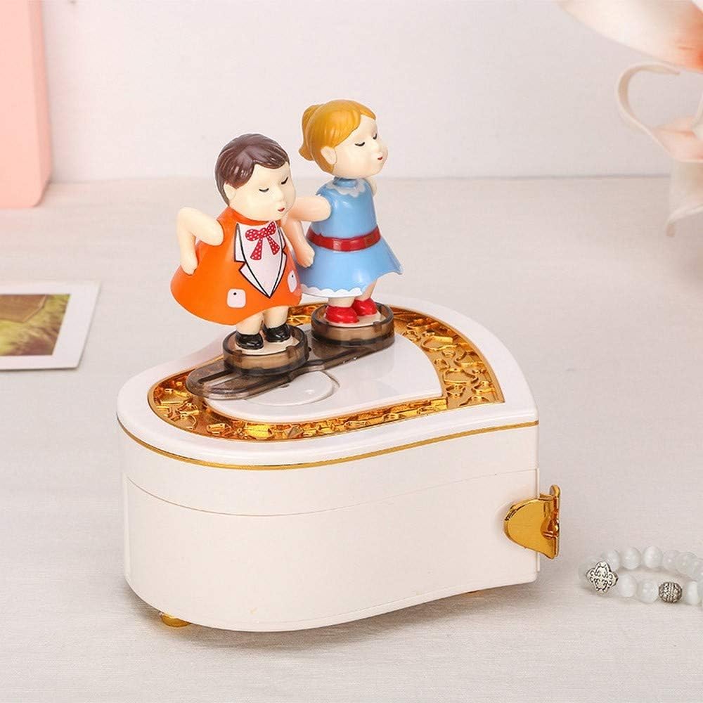 FFFJJJ Heart Shape Dancing Couple Ballerina Music Box Plastic Jewellery Storage Box Girls Carousel Hand Crank Music Box Gifta