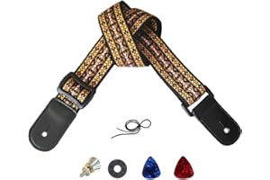 Farcaya Ukulele Strap for Soprano Concert Tenor Baritone Uke Mandolin Banjo Cotton Soft Country Style with Picks Lock Button End Pin Musical Instrument Accerssories (Woven Yellow)