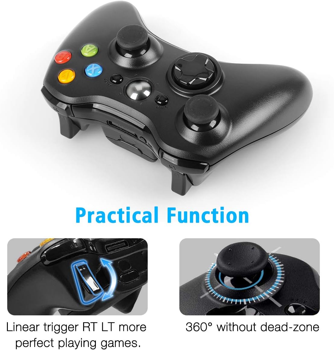 Wireless Controller for Xbox 360, Oussirro 2.4GHZ Remote Joystick Gamepad for PC Windows 7,8,10 with Receiver Adapter, No Audio Jack, Black: Electronics