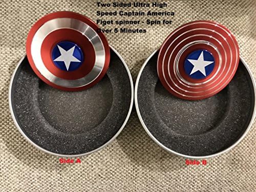 Premium Aluminium Ultra High Speed Double Sided Captain America Shield Figet spinner - Able to spin for over 2.5 minutes - for Kids &amp; Adults Stress Reducer Relieves ADHD Anxiety Boredom Ceramic Cube