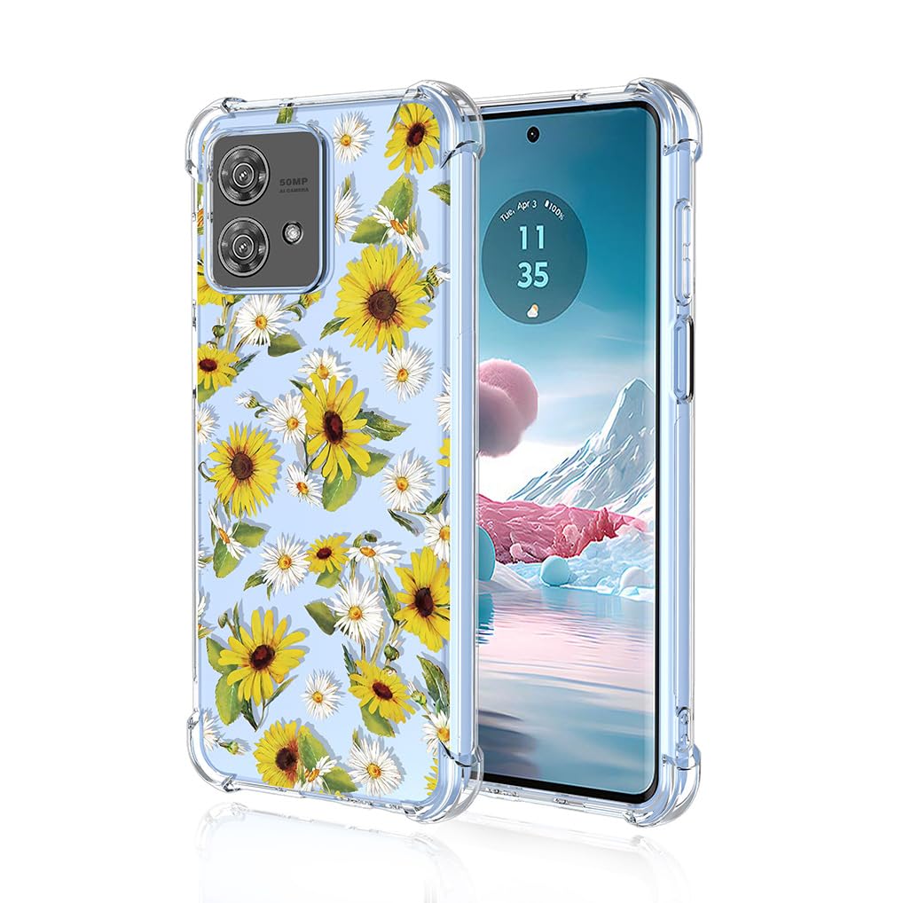 SEAHAI Case for Motorola Edge 40 Neo, Ultra Thin Soft Silicone Clear Back TPU Bumper Shockproof Cover Fashion Flowers Graphic Colorful Skin Slim Case - Sun flower