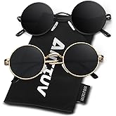 ANZIW Round Polarized Sunglasses Men Women,Retro Metal Hippie Shades with 100% UV Protection