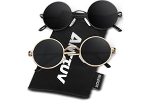 ANZIW Round Polarized Sunglasses Men Women,Retro Metal Hippie Shades with 100% UV Protection