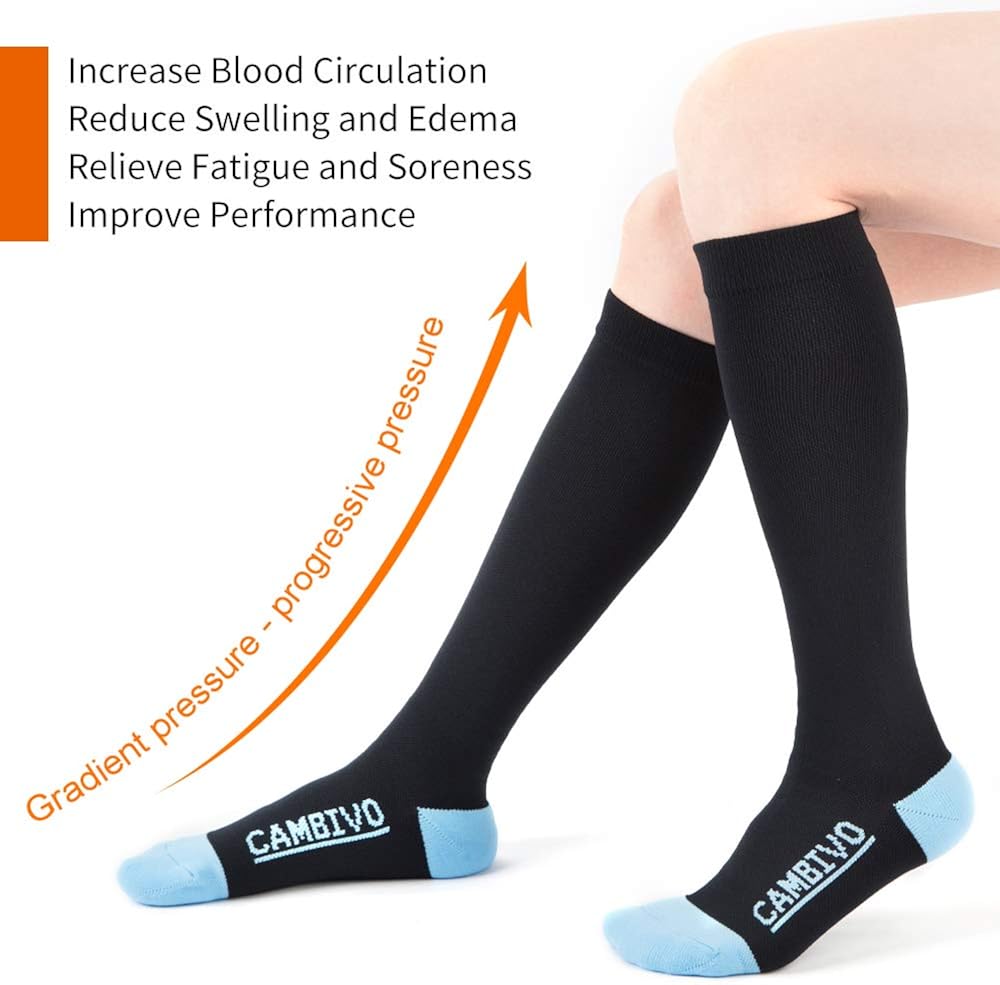 CAMBIVO Compression Socks 3 Pairs for Women and Men, 20-30mmHg Thick High Stockings for Sports, Running, Circulation,Travel: Clothing