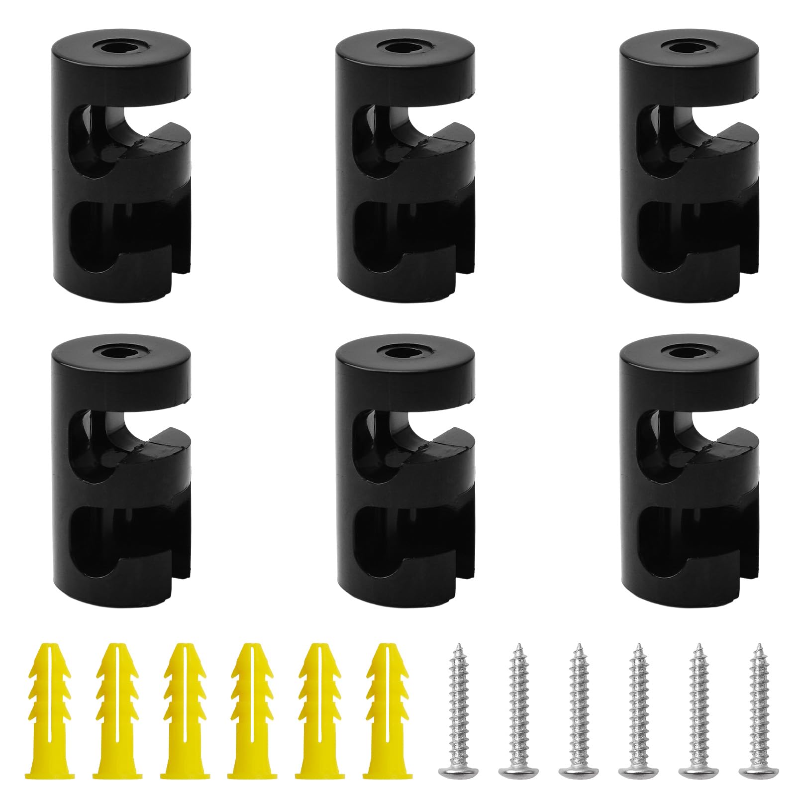 INCREWAY Black Swag Hook for Chandelier Ceiling Lights Cable,Plastic Chandelier Hooks with Screws for Fabric Electrical Cord Cable Hanging (Pack of 6)