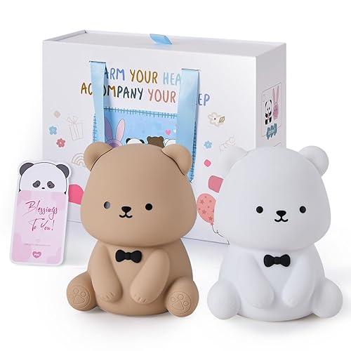 Pak Cute Bear LED Night Light, Soft Silicone Nursery Night Light for Breastfeeding, Touch Control Squishy Night Lamp, 7 Color Changing, USB Rechargeable Desktop Light, Room Decor, Gift for Kids Lovers