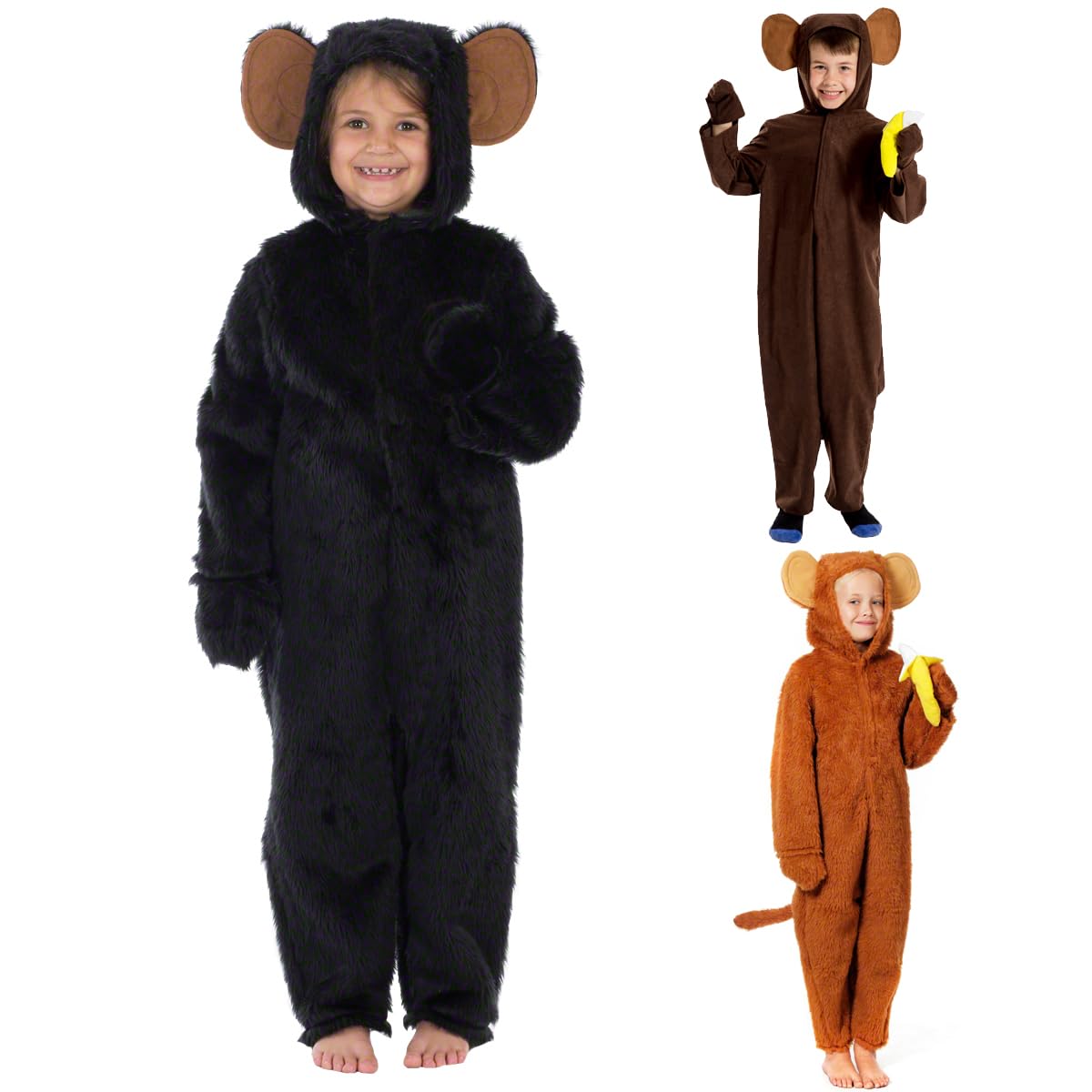Chimpanzee or Monkey Costume for Kid | Black Fur | 7-9 Years