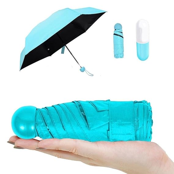 Pawaca Ultra Leicht und Klein Anti-UV Mini Reise Regenschirm mit Kreativ Niedlich Kapsel Fall, 5 Faltbarer Kompakt Taschengrö