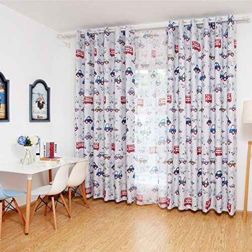 Hotaluyt Cartoon Car Printed Window Curtain Rod Pocket Curtain Panels for Kids Bedroom
