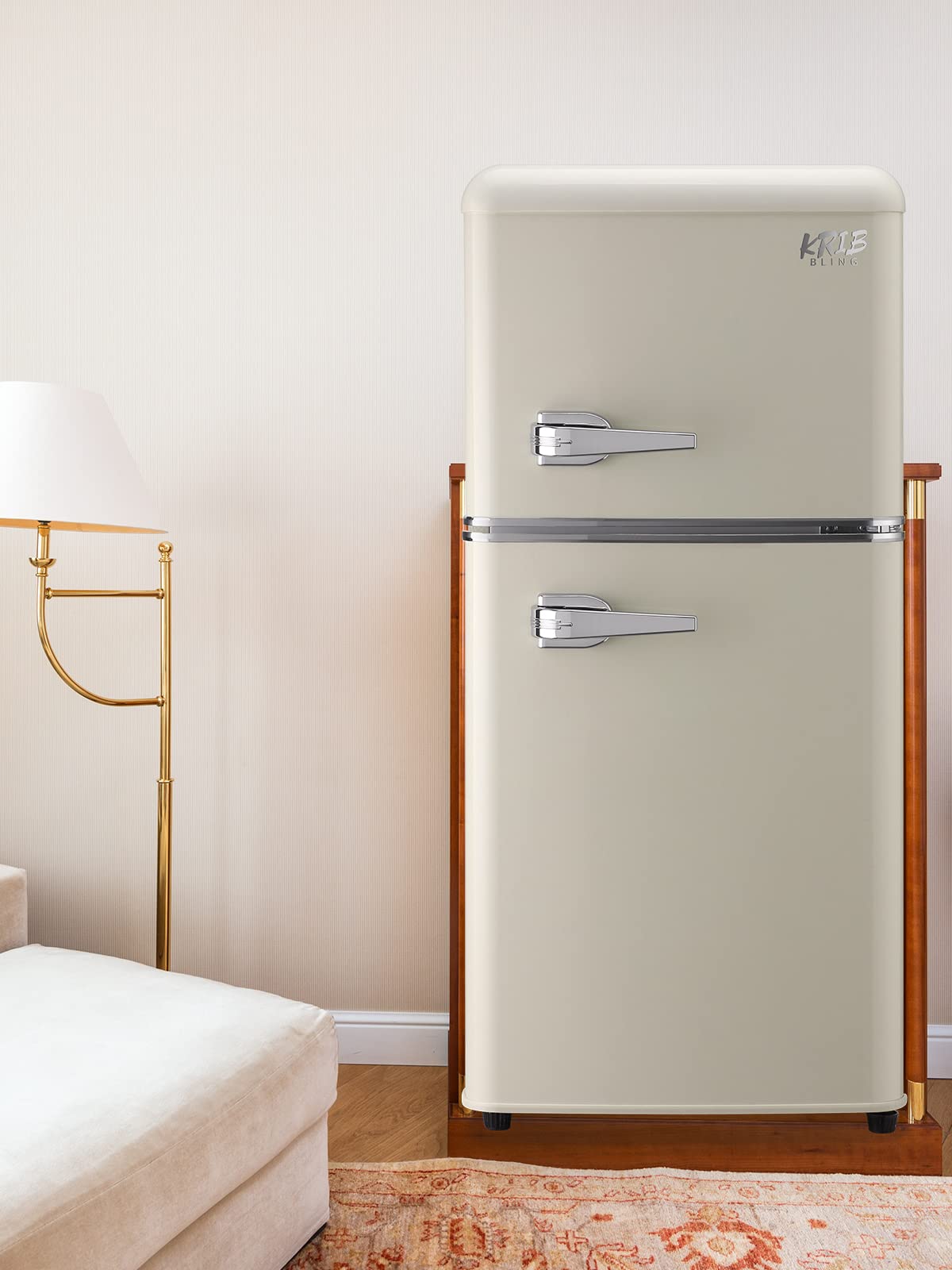 Retro Refrigerator with Freezer 3.5 Cu.Ft with 7 Level Adjustable Thermostat Control 2 Door Energy Saving Top-Freezer Compact Refrigerator Cream (KB03 FLS-80G-Cream-3)