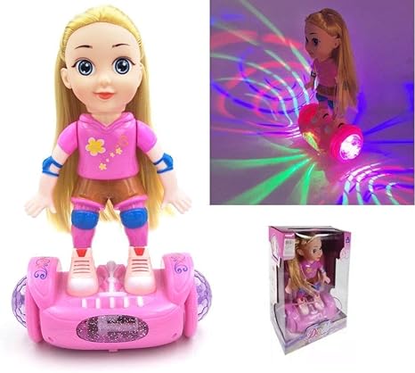 Bestie toys Lovely Girl Doll Toy for Kids; Battery Operated Girls Doll Riding Hover Board; Rolling, Rotating, Music and Beautiful Flashing Lights