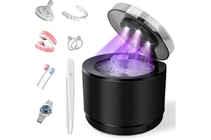 Simfree Ultrasonic Retainer Cleaner - 45kHz Ultrasonic - 4 Modes Denture Cleaner Machine 200ML with Digital Timer for Dentures, Mouth Guards, Braces, Toothbrush Heads, Jewelry - Black