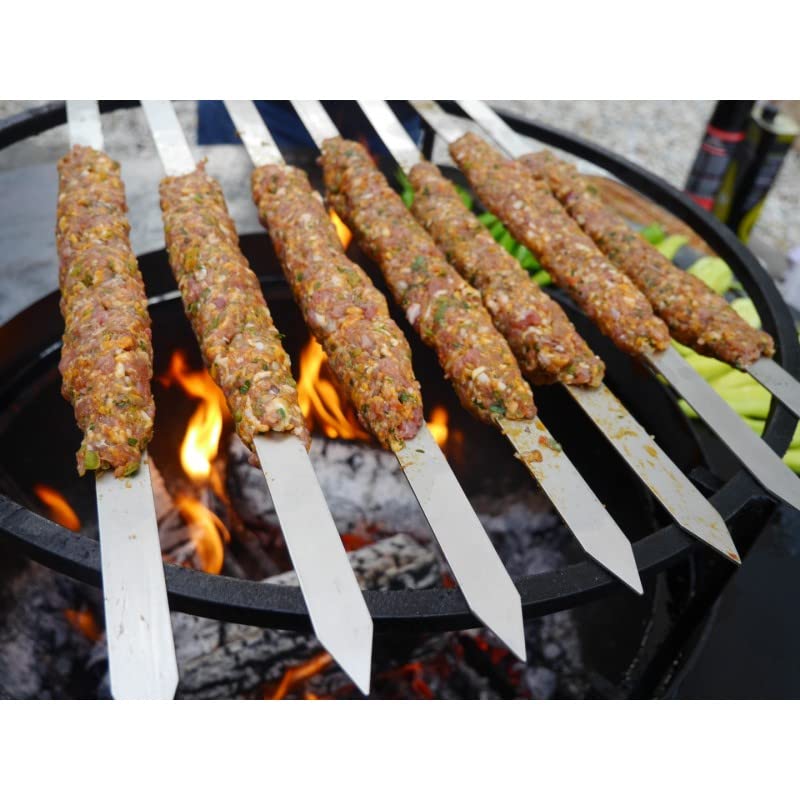 JD Europe 6pcs Turkish Adana Kebab BBQ Skewers Stainless Steel Flat Wide Barbecue Skewers Length 57.5cm, Width 2.4cm and 2.5mm Thick