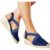 Womenyiaor Womens Closed Toe Sandals Women Summer Sandals 2023 Casual Ankle Strap Closed Toe Espadrilles Wedge Sandals (D-Blue, 9)