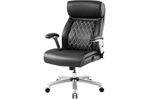 OUTFINE 500LBS Heavy Duty Office Chair-Executive Chair with Ruber Wheels, Adjustable Headrest, 2D Flip-up Armrests, Lumbar Support(Black, 2D Flip Arm Large)