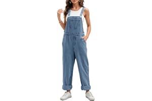 Meikulo Womens Casual Boyfriend Jeans Overall Denim Bib Adjustable Straps Wide Legs Retro Loose Fit Jumpsuit With Pocket