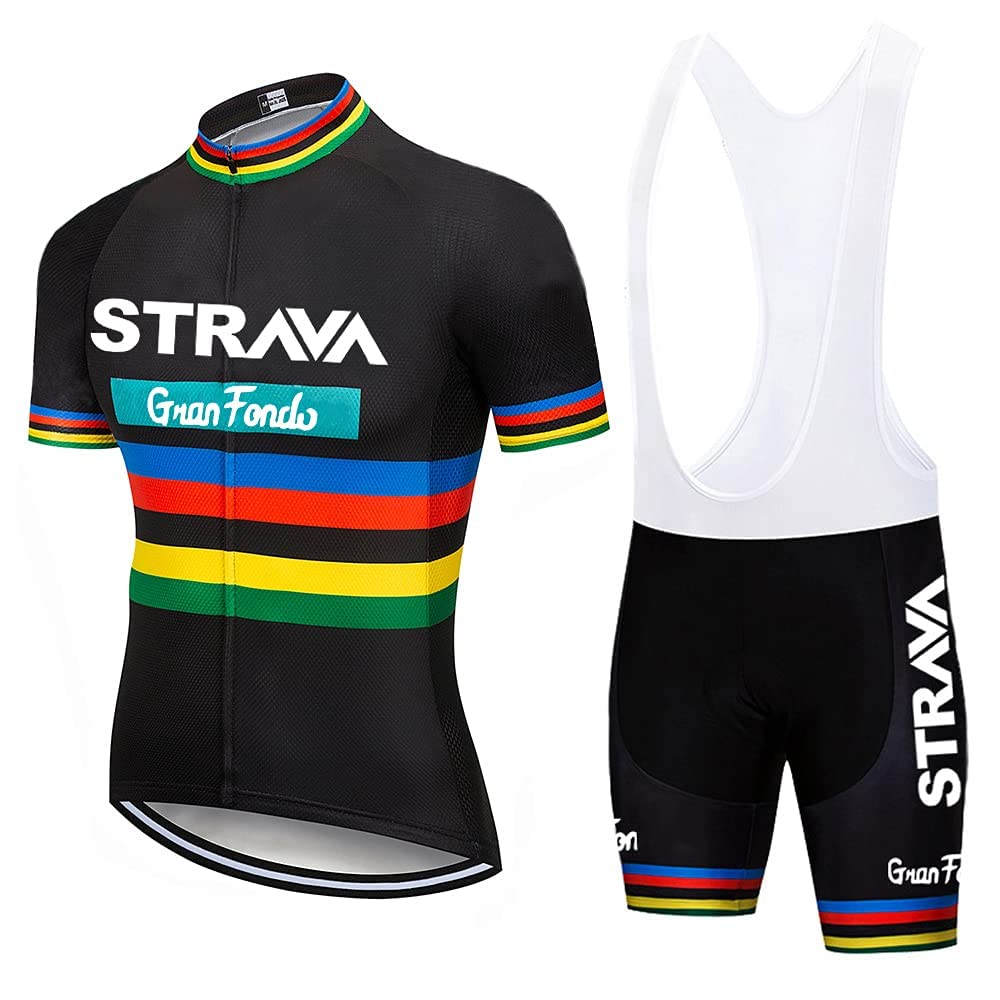 Photo 1 of X-CQREG Cycling Jersey Men Set Bib Shorts Set Summer Mountain Bike Bicycle Suit Anti-UV Bicycle Team Racing Uniform Clothes (Black, 3X-Large)