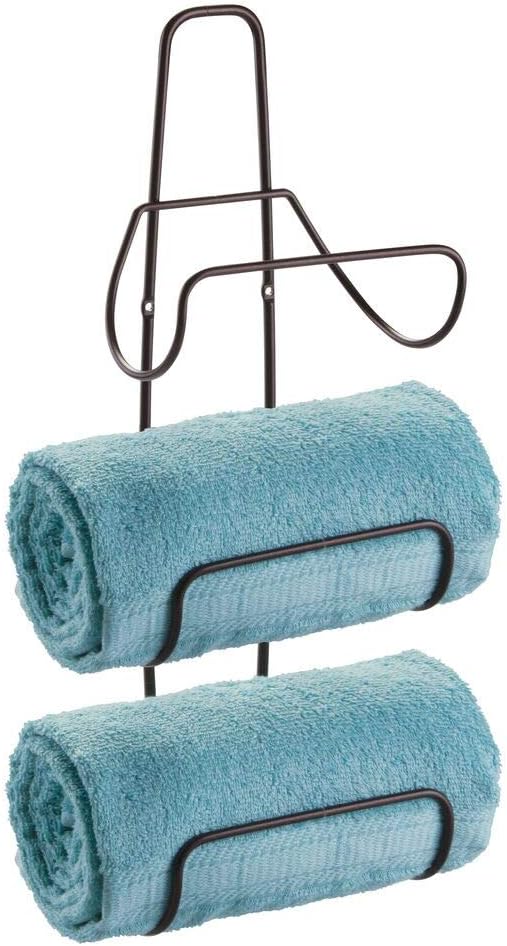mDesign Metal Wall Mount 3 Level Bathroom Towel Rack Holder & Organizer - for Storage of Towels, Washcloths, Hand Towels, Robes - 2 Pack - Bronze: Home & Kitchen