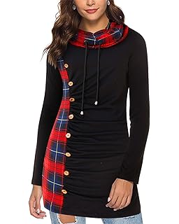 plaid trim cowl neck tunic sweatshirt dress
