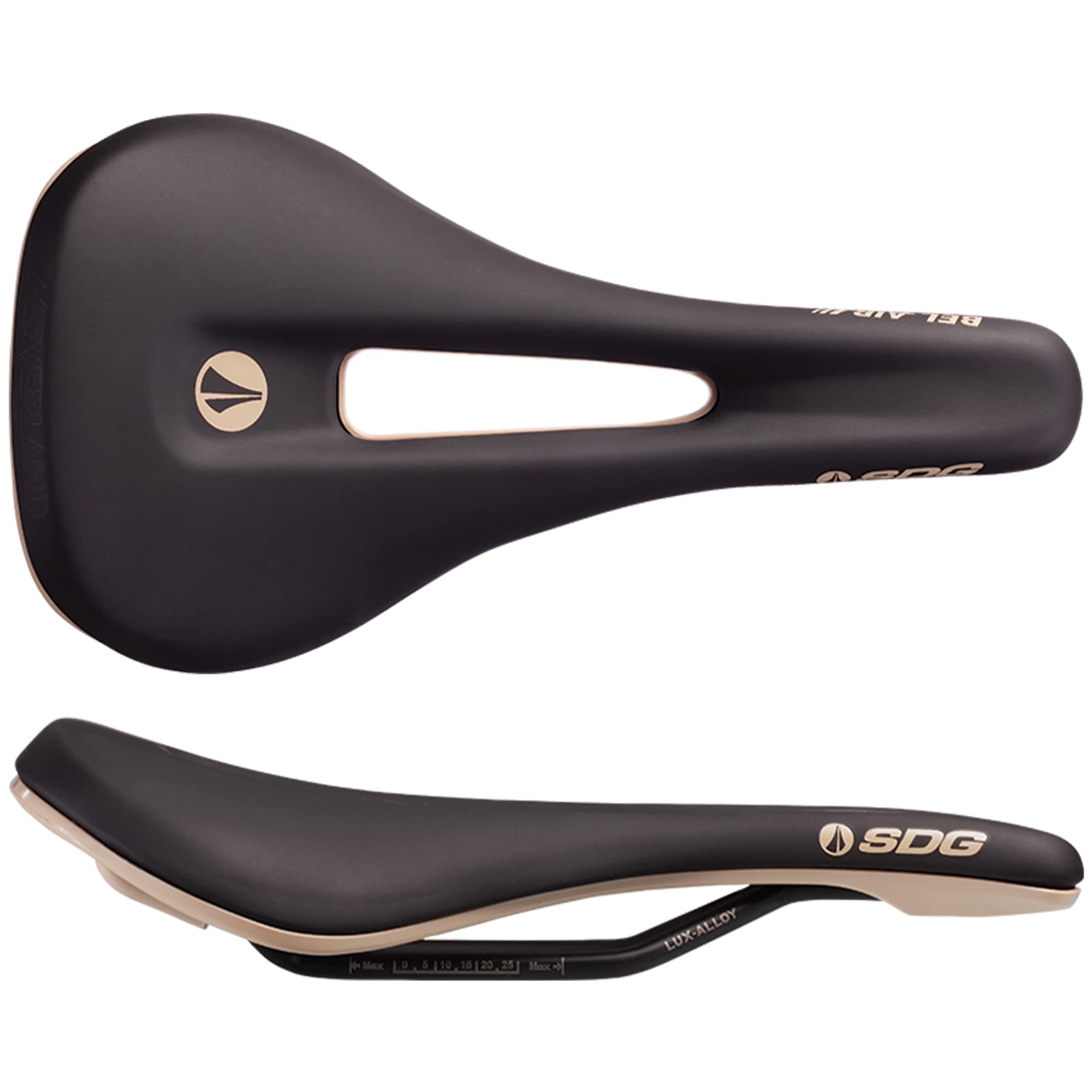 SDG Bel Air 3.0 Overland Lux-Alloy Saddle – Black Microfibre Top/Tan Base – Adventure, Gravel & Trail Seat with Overland Comfort Profile