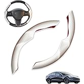 SXunacou for Tesla Model 3 Highland and Model Y Juniper Steering Wheel Cover Trim Interior Decoration Protection Accessories (M3 Highland/My Juniper-White)