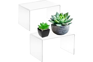 CLAY TONIC 2-Pack Large Clear 5mm Thick Acrylic Display Risers for Kitchen Organizer and Storage,Display Food, Pantry Cabinet Shelf, Retail Display (2, 10.5x7x7 Inch)