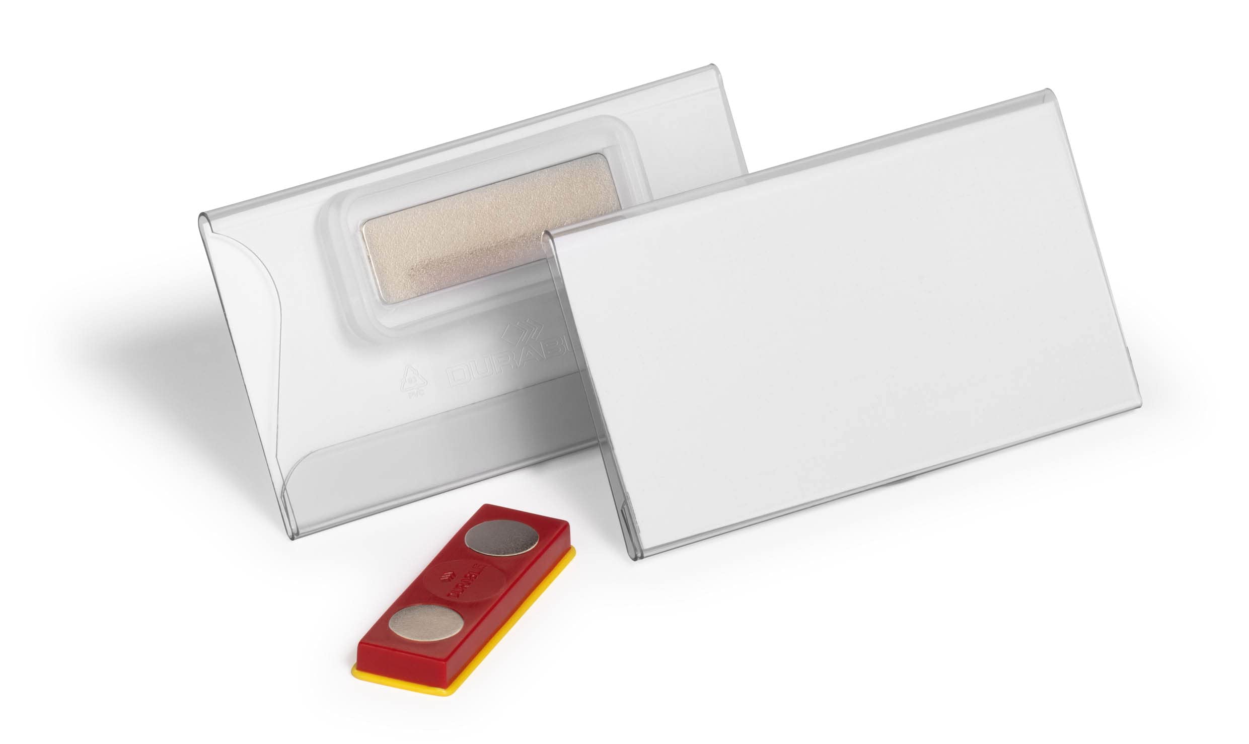 Durable Click Fold Name Badge 40 x 75mm with Magnet - Transparent - Made from Polypropylene - Pack of 25 - For Events & Exhibitions