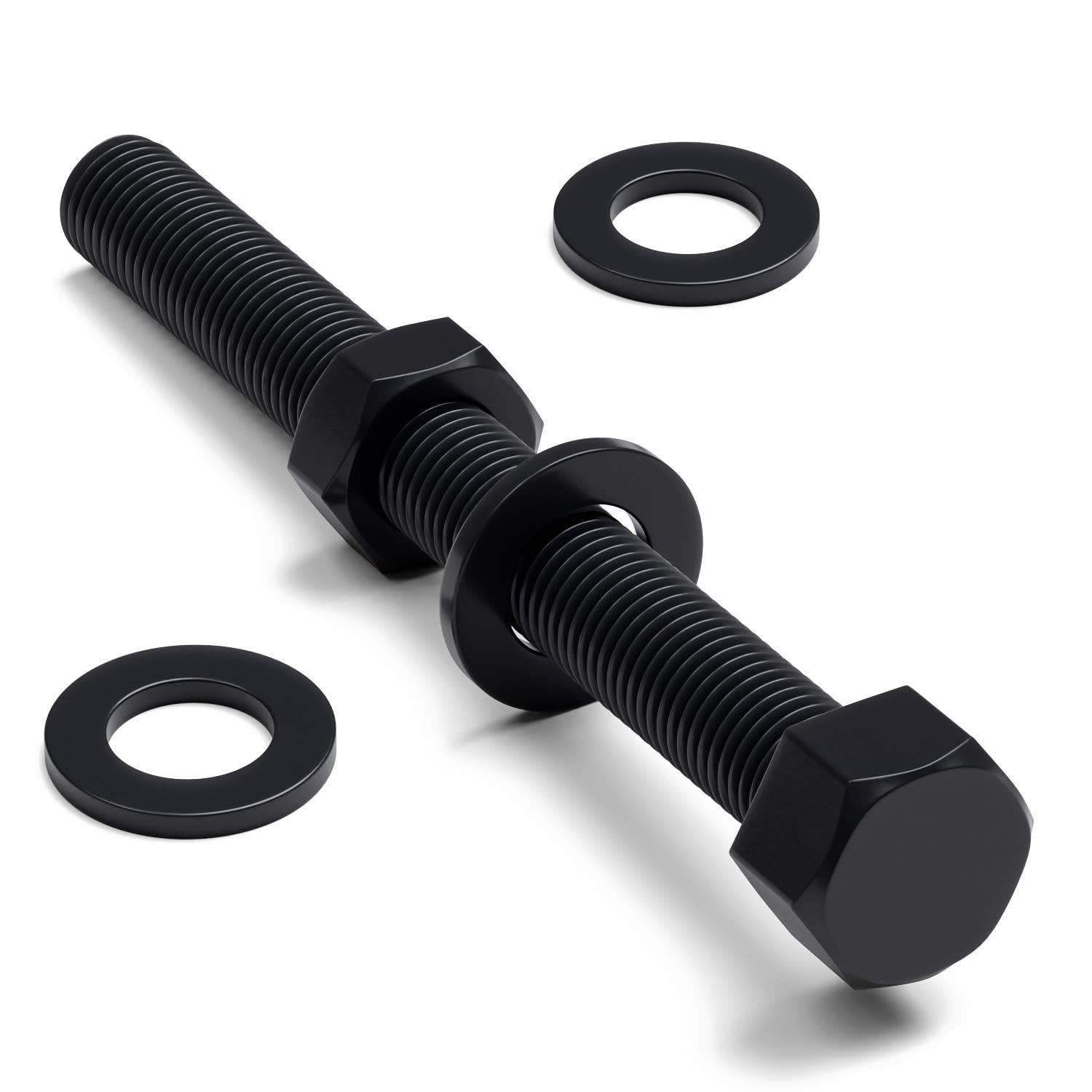 5X Black Hex Head Screws Polypropylene (PP) Plastic Nuts and Bolts, Washers, M16 x 150mm