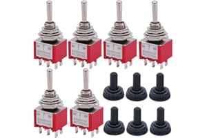 Twidec/6Pcs Mini Momentary Toggle Switch DPDT 3 Position 6 Pins (0N)-Off-(ON) Miniature Toggle Switch AC 5A/125V 2A/250V Car Boat Switches with Waterproof Cap MTS-223-MZ