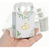 50Pcs Small Cookie Box Greenery Leaf 4"X2.3"X1.5" Gift Bags Treat Candy Mini Size Boxes Heart Shaped Handle For Party Favors Hard Kraft Paper Bags Packaging Candy Wedding Birthday Party Gift Boxes