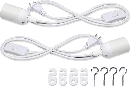 Pendant E26 Light Socket Extension Cord With On Off Switch White 4 Hooks Plug In Pendant Lighting Lamp For Ceiling And Grow Lighting Clicli 4 Pack 5 9ft Hanging Lantern Cord Cable Tools Home Improvement