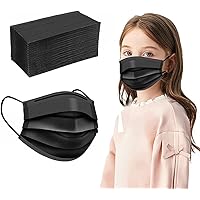 Kids Disposable Face Mask,100 PCS Black Mask Ages 4-12 Children Sized Breathable Mouth Cover Safety Small Masks