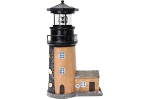 ROSYCOUD Solar Lighthouse with Rotating Beacon,11.1" Outdoor Garden Lighthouse Decor,Waterproof Statue Lighthouse Lamp for Yard Lawn Patio Gifts