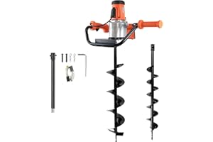 HIGOSPRO 1500W Electric Post-Hole Digger, 6-Inch & 4-Inch Auger Bit Earth Auger, Ideal for Post Hole Digging, Drilling, Tree Planting（No Bag）