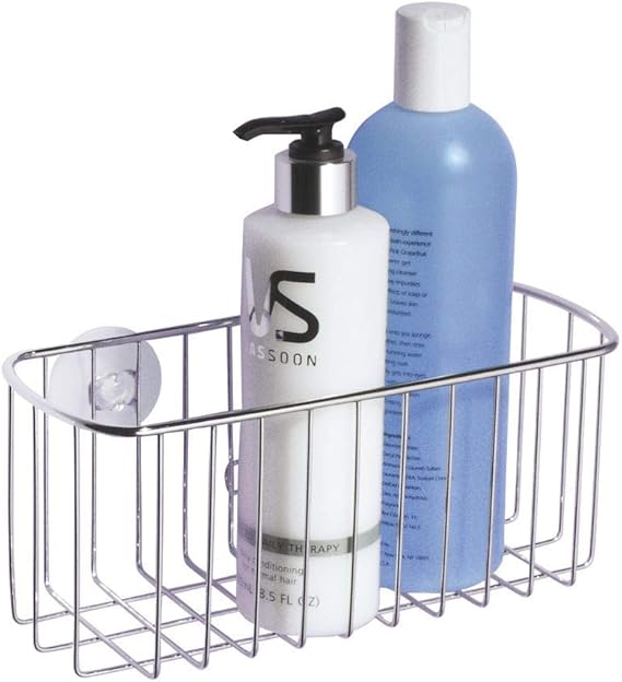 iDesign Shower Basket with Suction Cups, Small Metal Shower Shelf with no Drilling, Compact
