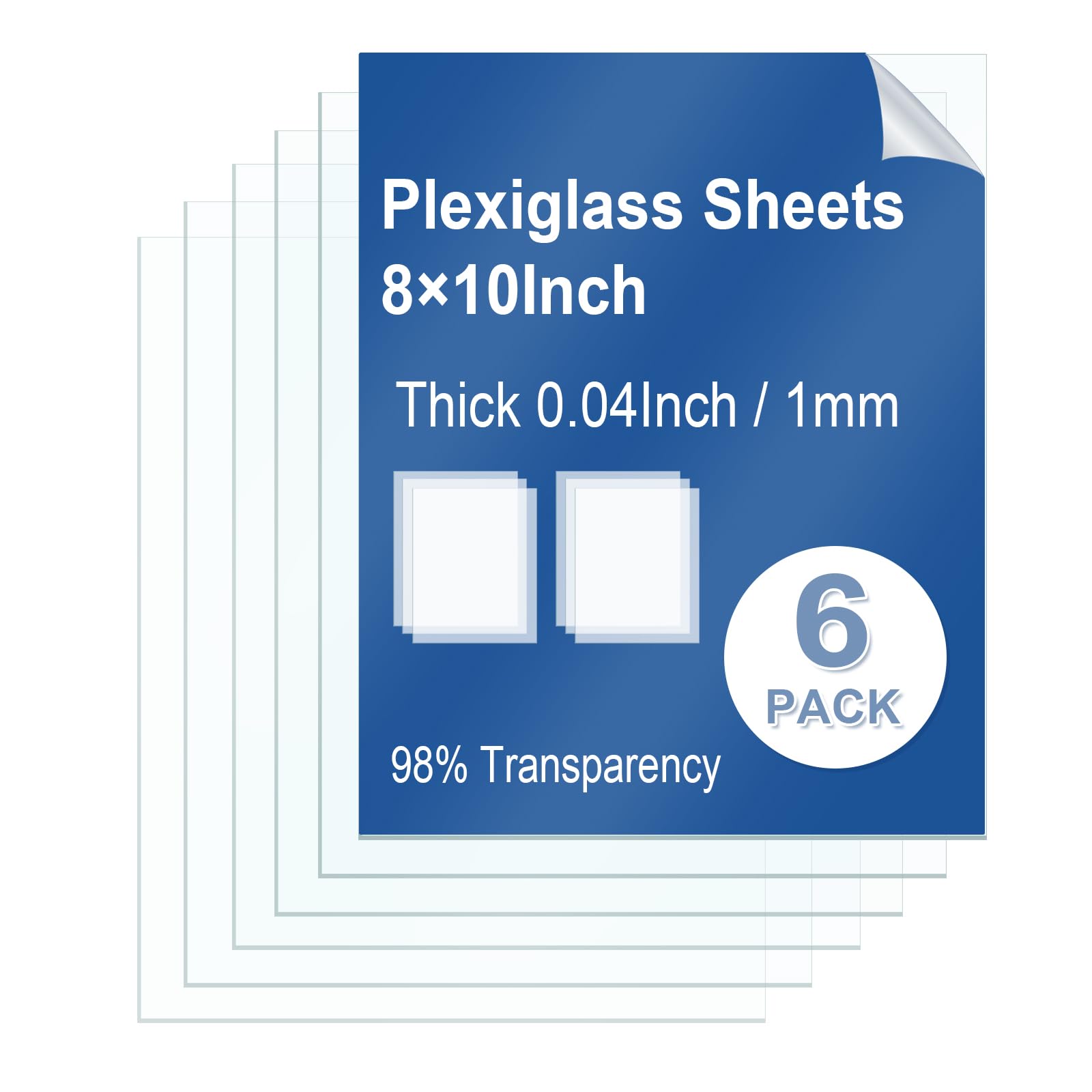 Photo 1 of 6 Pack Clear Plexiglass Sheets 8×10×0.04In Thin PET Plexiglass Sheets for Craft Projects Easy-Process Transparent Flexible Plastic Blanks Sheeting for Picture Frames
