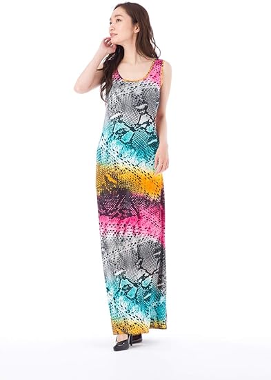 Amazon ファス Fas ワンピース T1サイズ ノースリーブ ロング丈 総柄 大人ワンピース レディース 上品 Fille A Suivre T1 マルチ ワンピース チュニック 通販