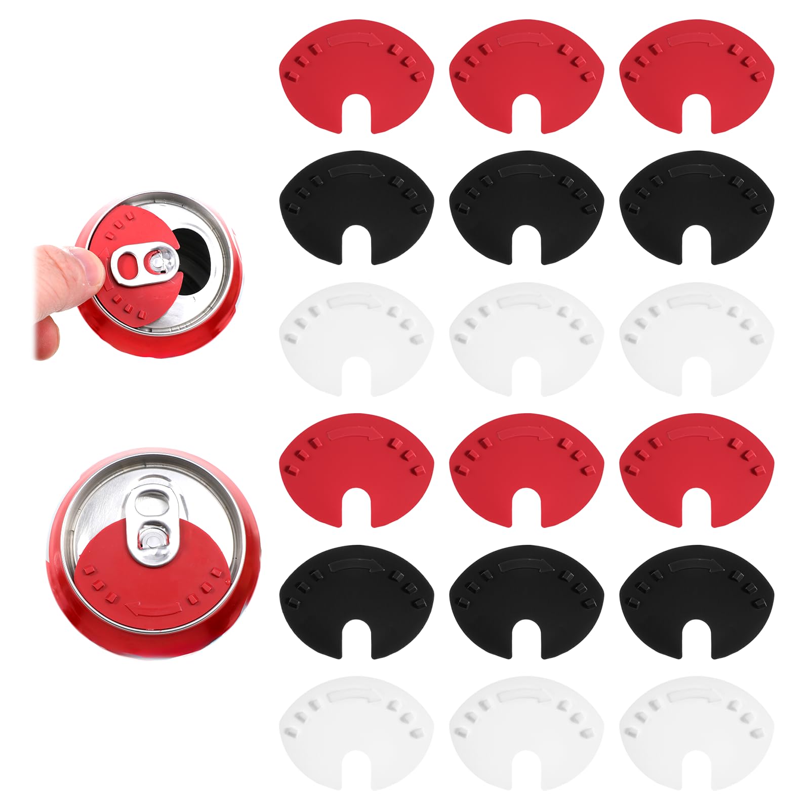 Photo 1 of 18Pcs Soda Can Lids, Spill Proof Protector Caps, Plastic Pop Can Lid Cover, Can Top Cap Protector for Beer, Coke, Juice Beverage (Black, White, Red)