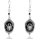 Spider Crystal Earrings Black Red Oiled Spider Frame Cameo Dangle Earrings Vintage Gothic Punk Rock Style Gems Drop Earrings Halloween Christmas Jewelry for Women