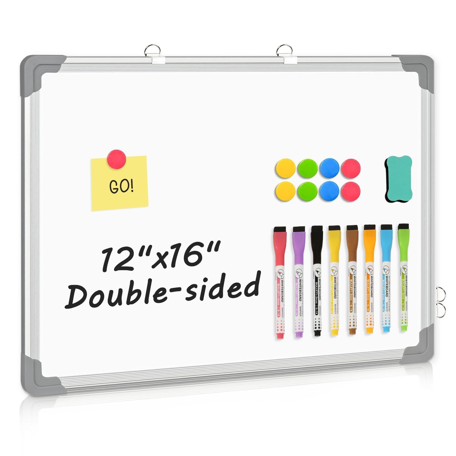 Photo 1 of AMUSIGHT Double-Sided White Board, 16" x 12" Dry Erase Board Small Whiteboard for Wall Magnetic Hanging White Board Dry Erase for College Dorm Room, School, Home, Office