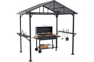 Gotland 8' x 5' Grill Gazebo, Outdoor Metal BBQ Gazebo with Triangular Structure Roof & Drainage Holes, Grill Canopy with 2 Side Shelves, for Deck Lawn Backyard