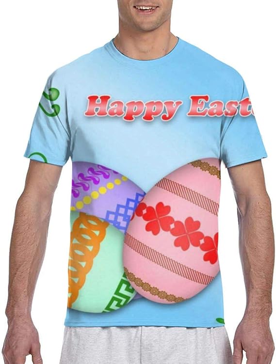 Men Tee ShirtsHappy Easter Holiday Theme1 Short Sleeve TShirts Crew