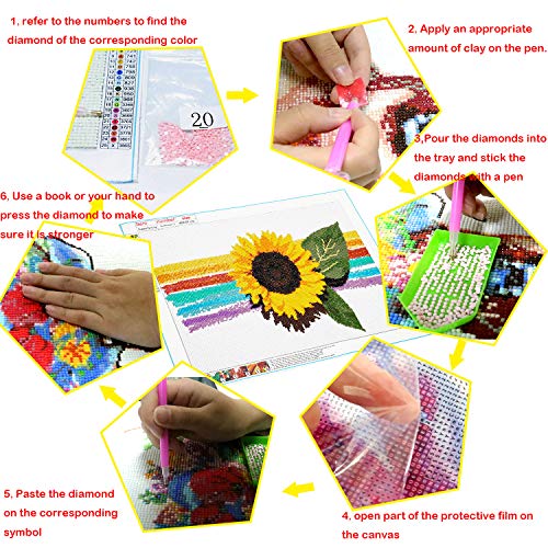Guvana 5D Diamond Painting Number Kits for Adults Kids Paint by Numbers Diamonds DIY Rainbow Flower Full Drill Diamond Art Painting for Home Wall Decor by Diamond Painting Dots Pictures 11.8\