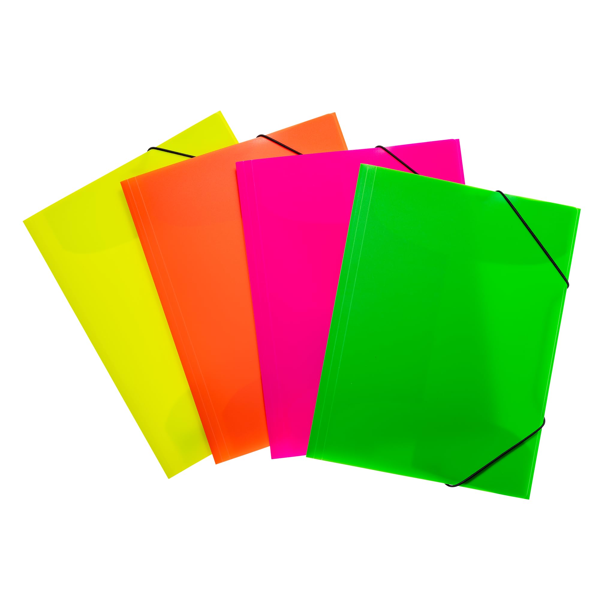 HERMA 19596 Portfolio Folders A4 Translucent Neon Assortment, Pack of 12, Children's Plastic Corner Folder with Inner Flaps and Elastic Band, Sturdy Plastic Folders Set for Boys and Girls